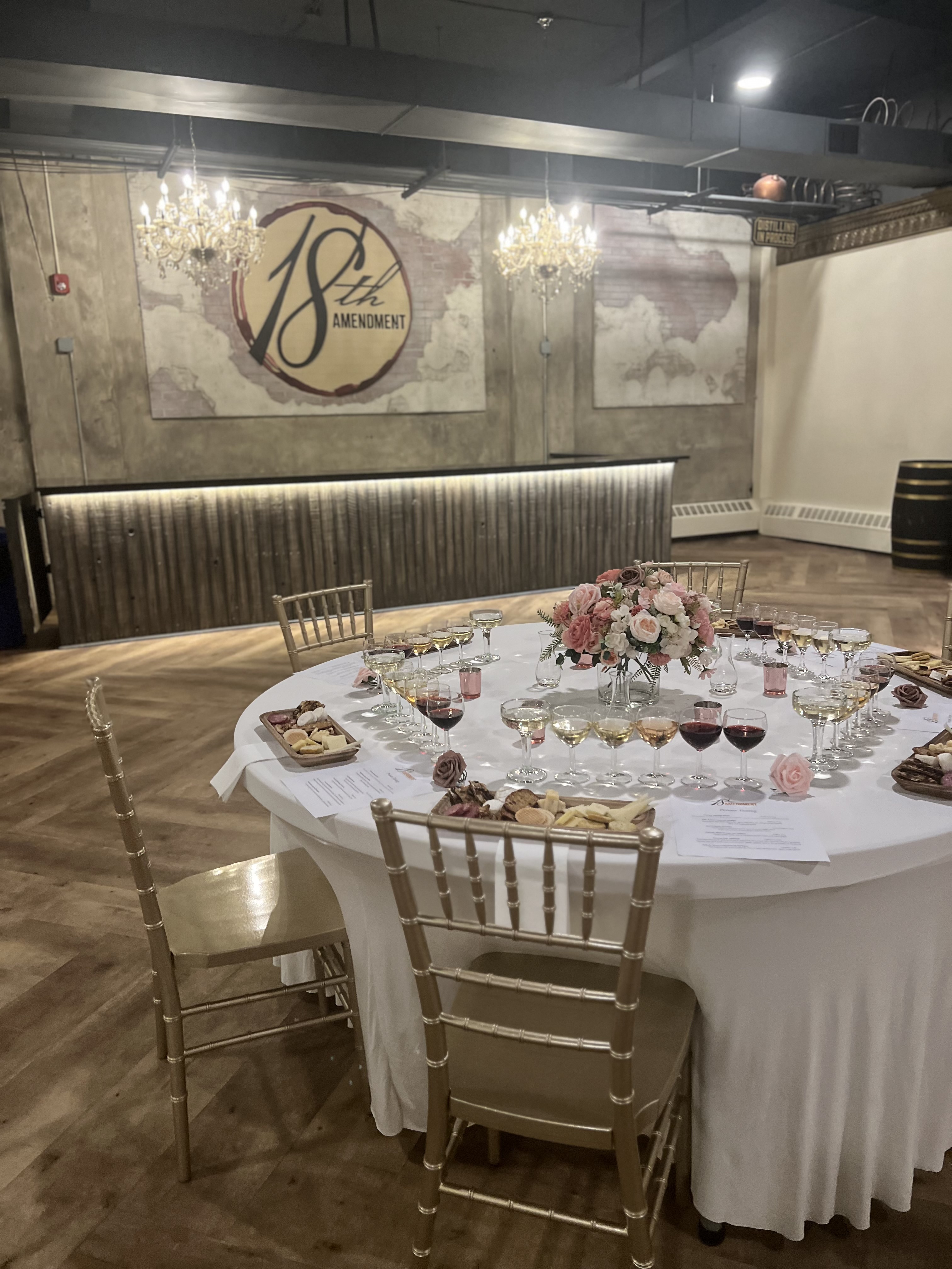 Elegant tasting table at 18th Amendment