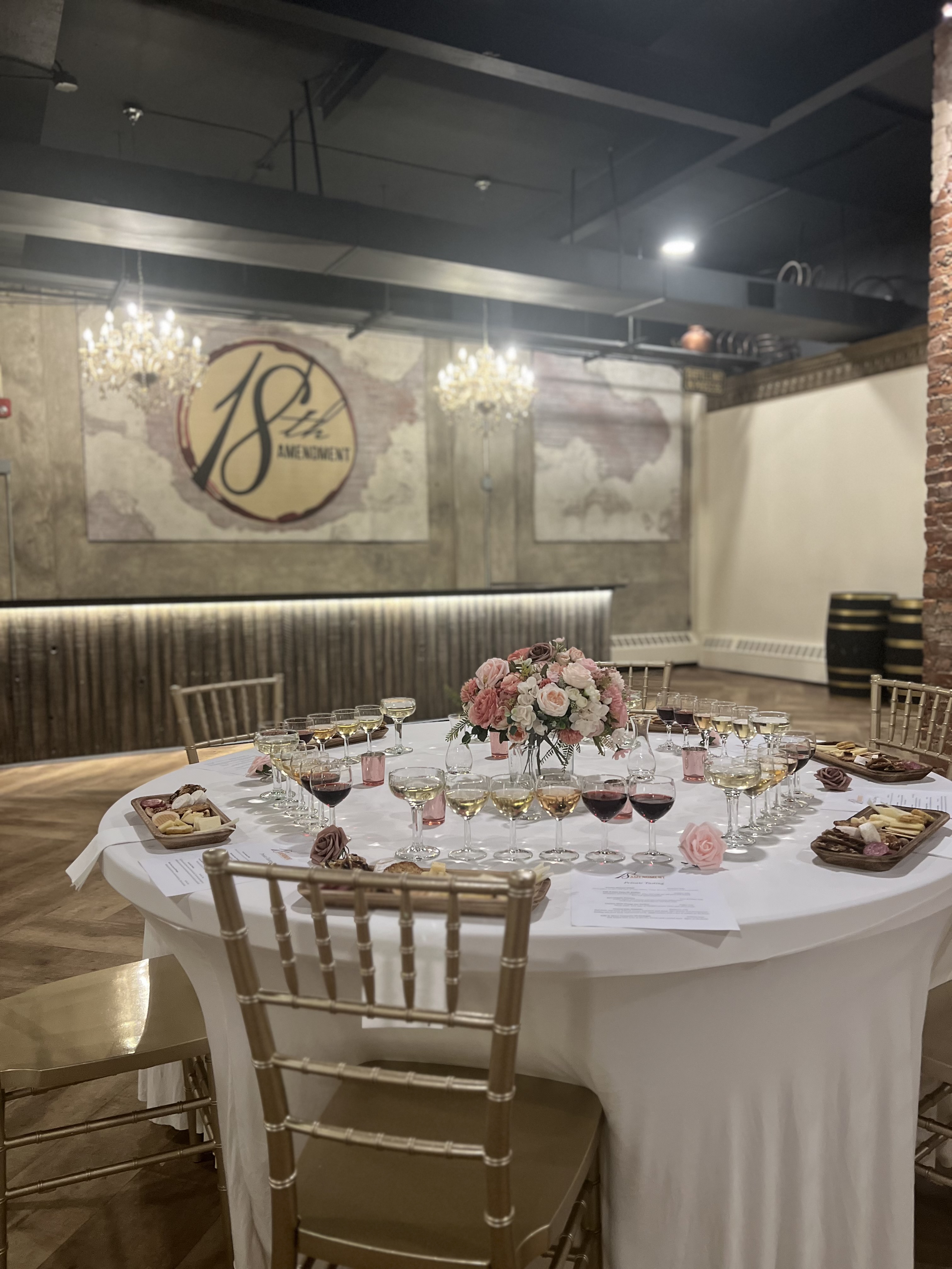 An elegant private tasting arranged inside 18th Amendment Event Venue